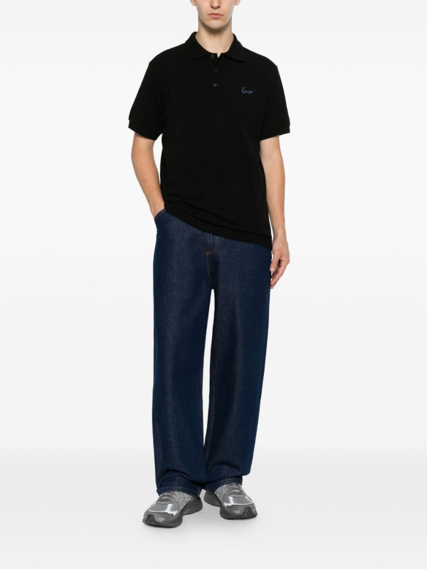 Kenzo Black Cotton Piqué Embroidered Polo