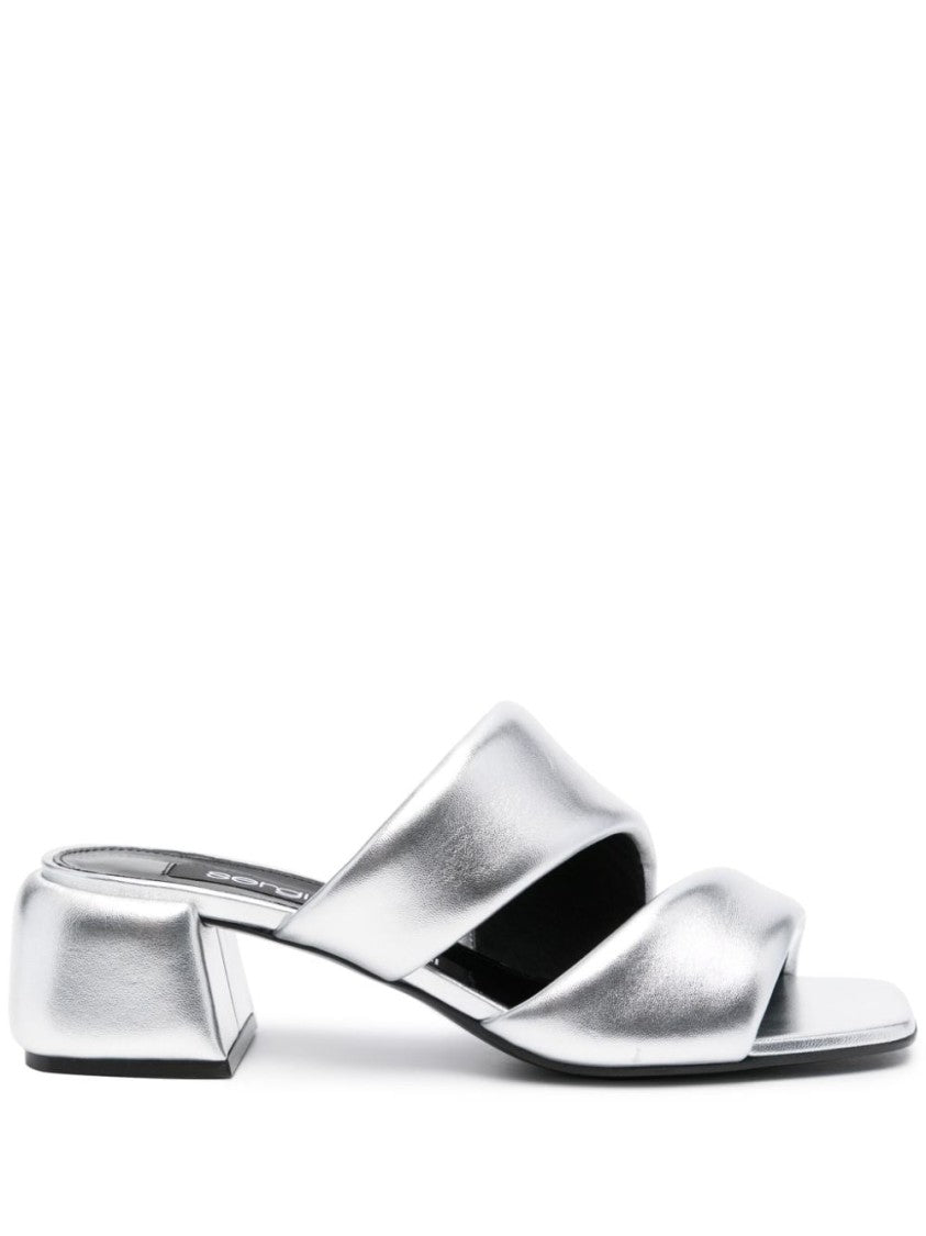 Sergio Rossi Padded Silver Calf Leather Sandals