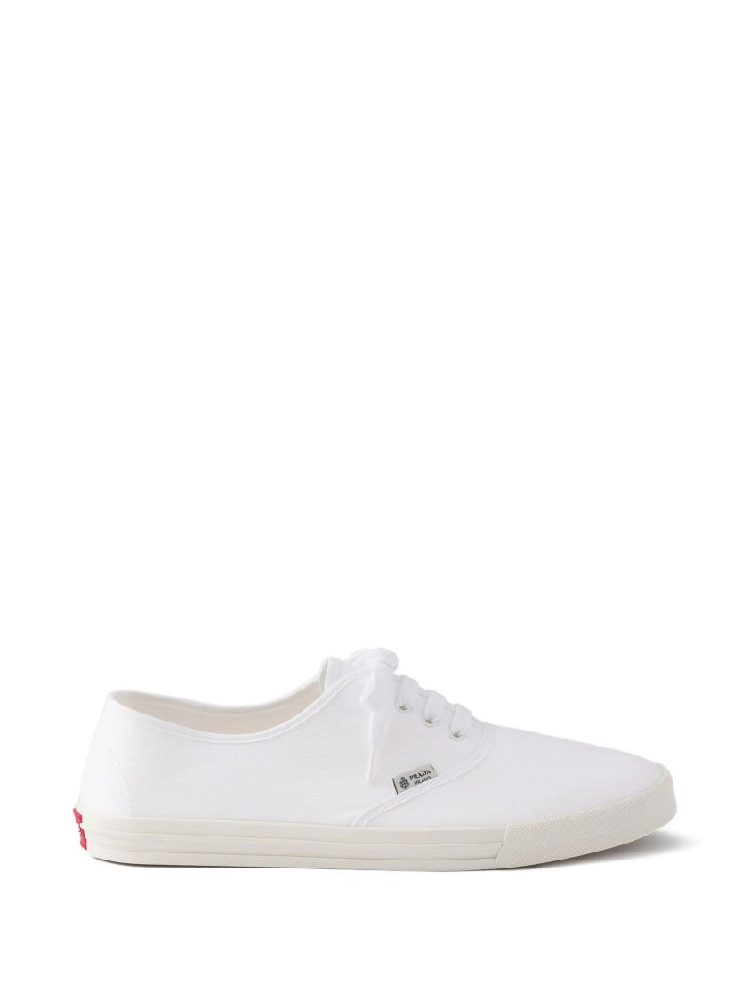 Prada White Drill Minimalist Canvas Low-Top Sneakers
