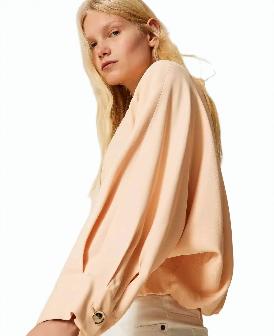 Twin-Set Fluid Viscose-Blend Twill Kimono Sleeves Bomber Jacket