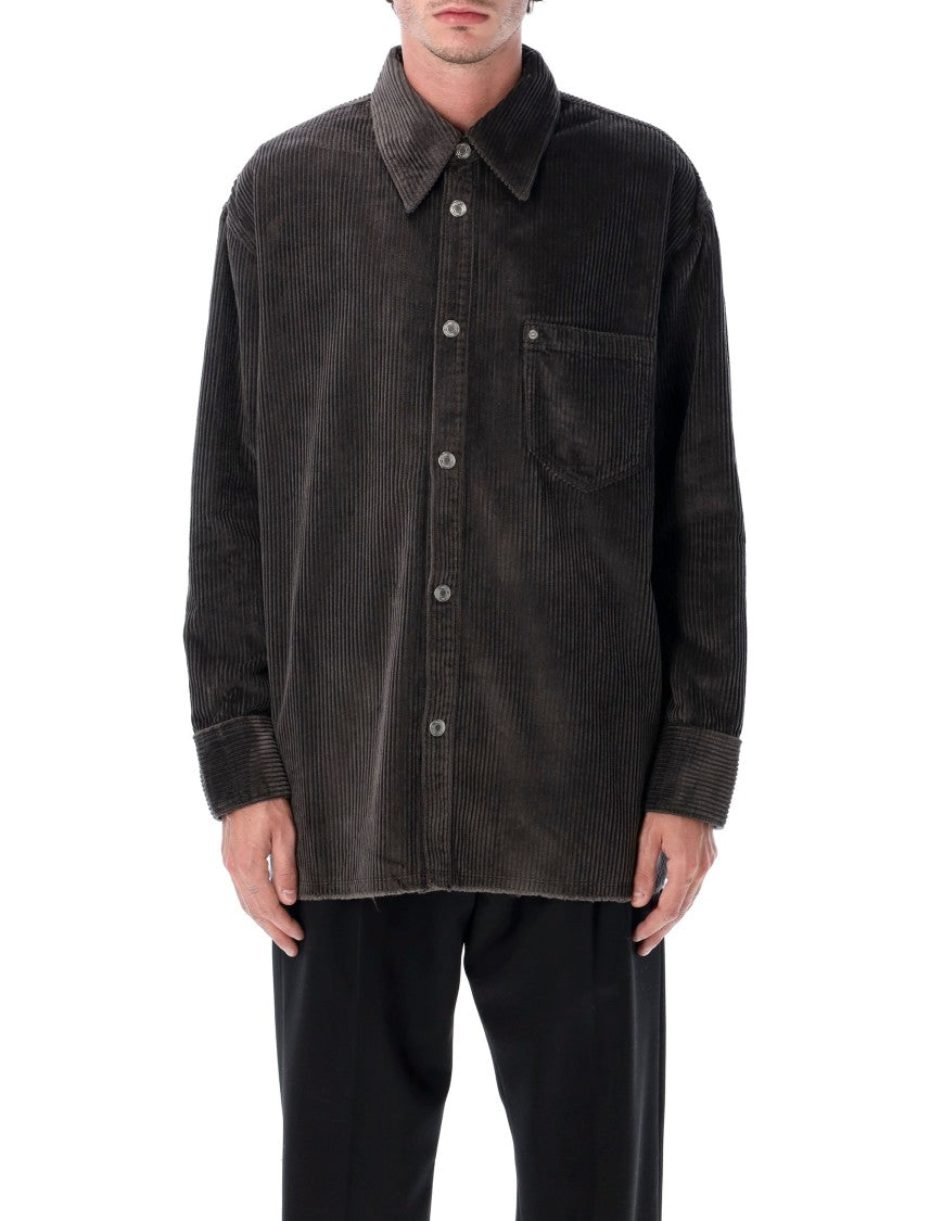 Ami Relaxed Fit Black Corduroy Overshirt With Classic Collar