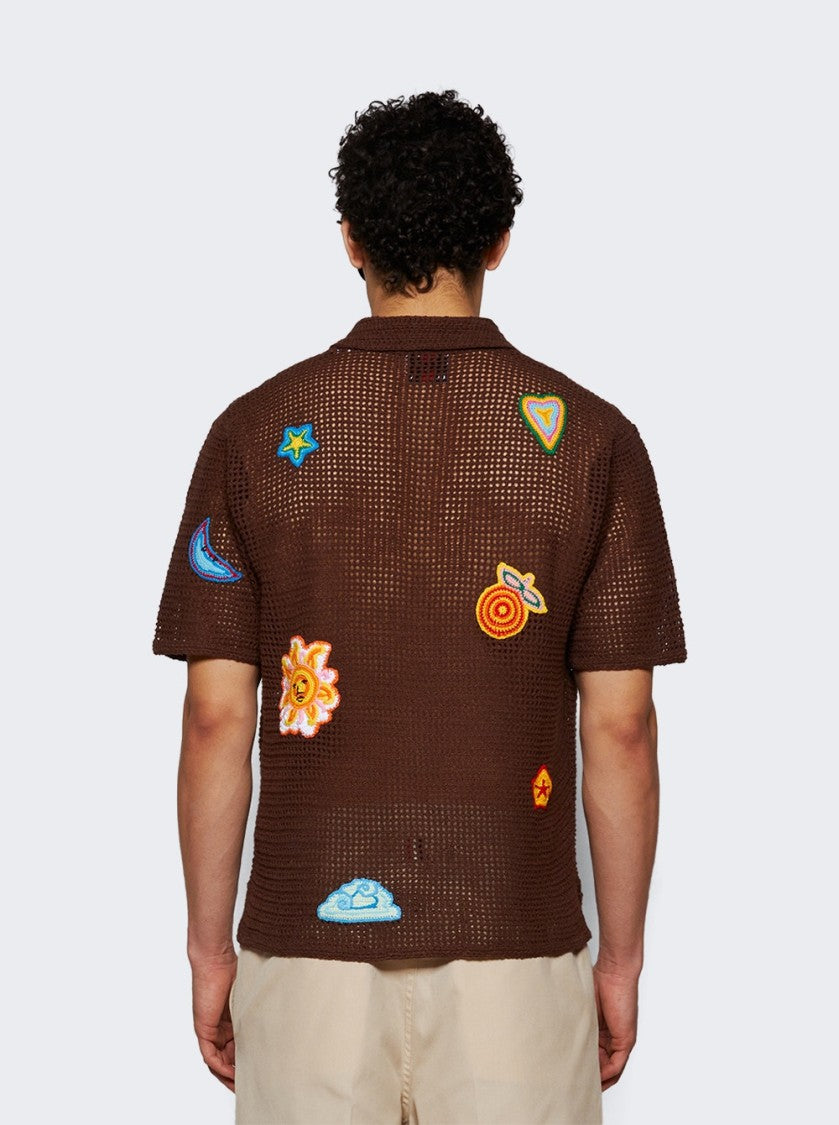 Casablanca Crochet Polo With Patches Brown