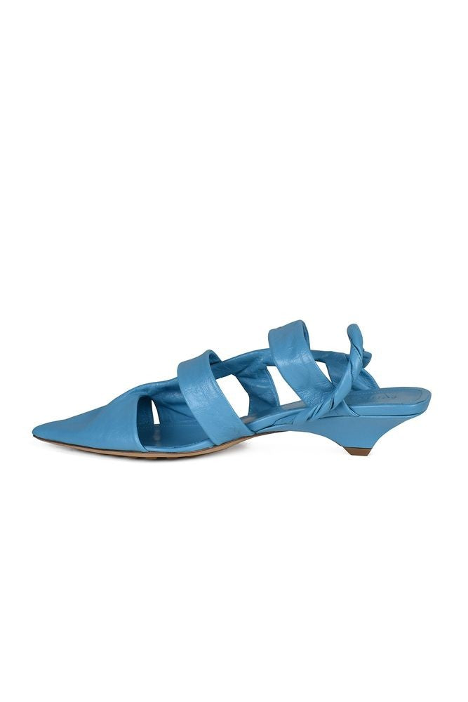 Bottega Veneta Pointed-Toe Blue Leather Sandals With Slingback Strap