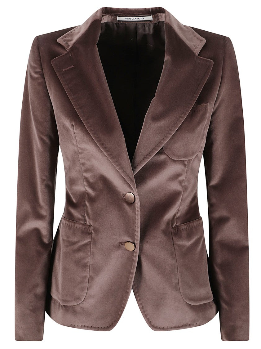 Tagliatore Single-Breasted Brown Velvet Blazer With Notched Lapels And Tailored Fit