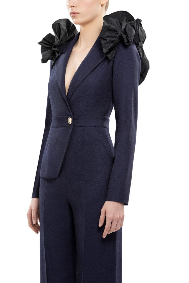 Saiid Kobeisy Asymmetrical Ruffled Jumpsuit With Gold Accent