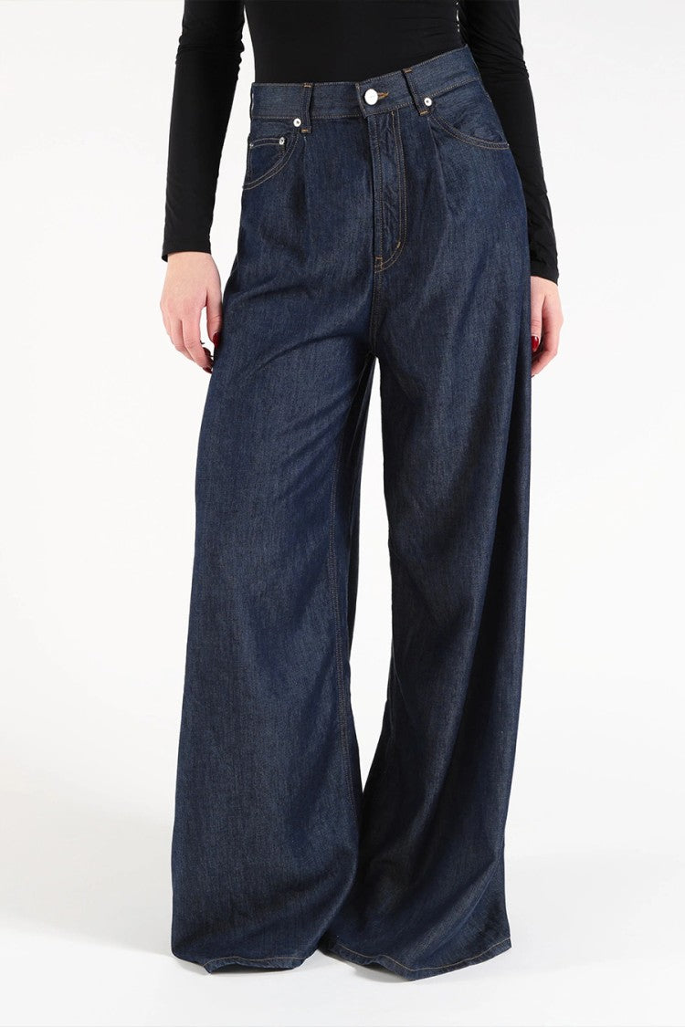 Dondup Blue Lyocell Raw-Denim Wide-Leg Trousers