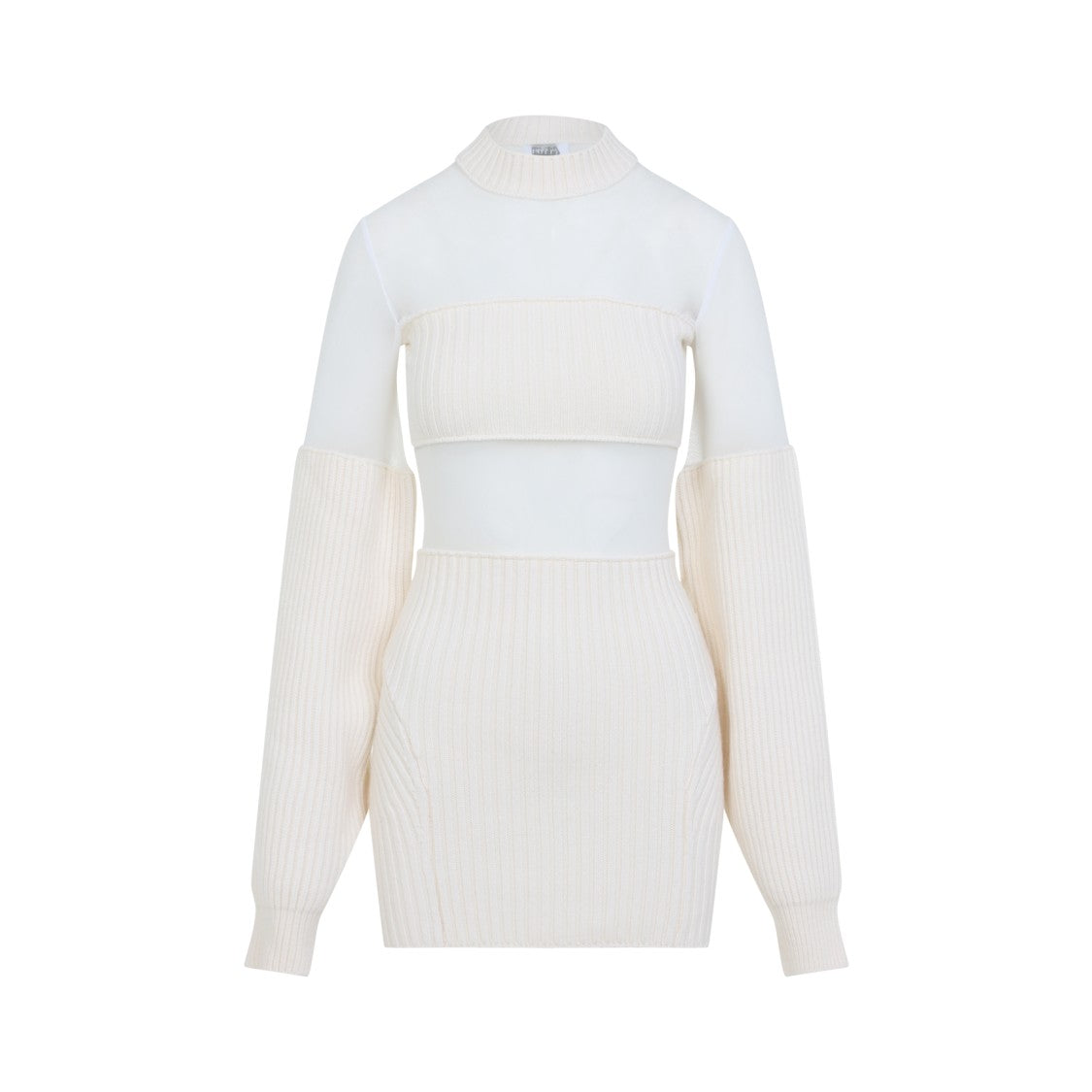 Jean Paul Gaultier Ecru White Wool Short Dress With Mesh Details