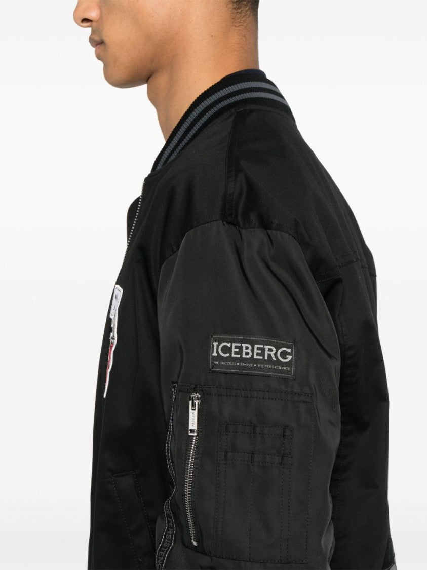 Iceberg Black Cotton Jacket With Bold Graphics