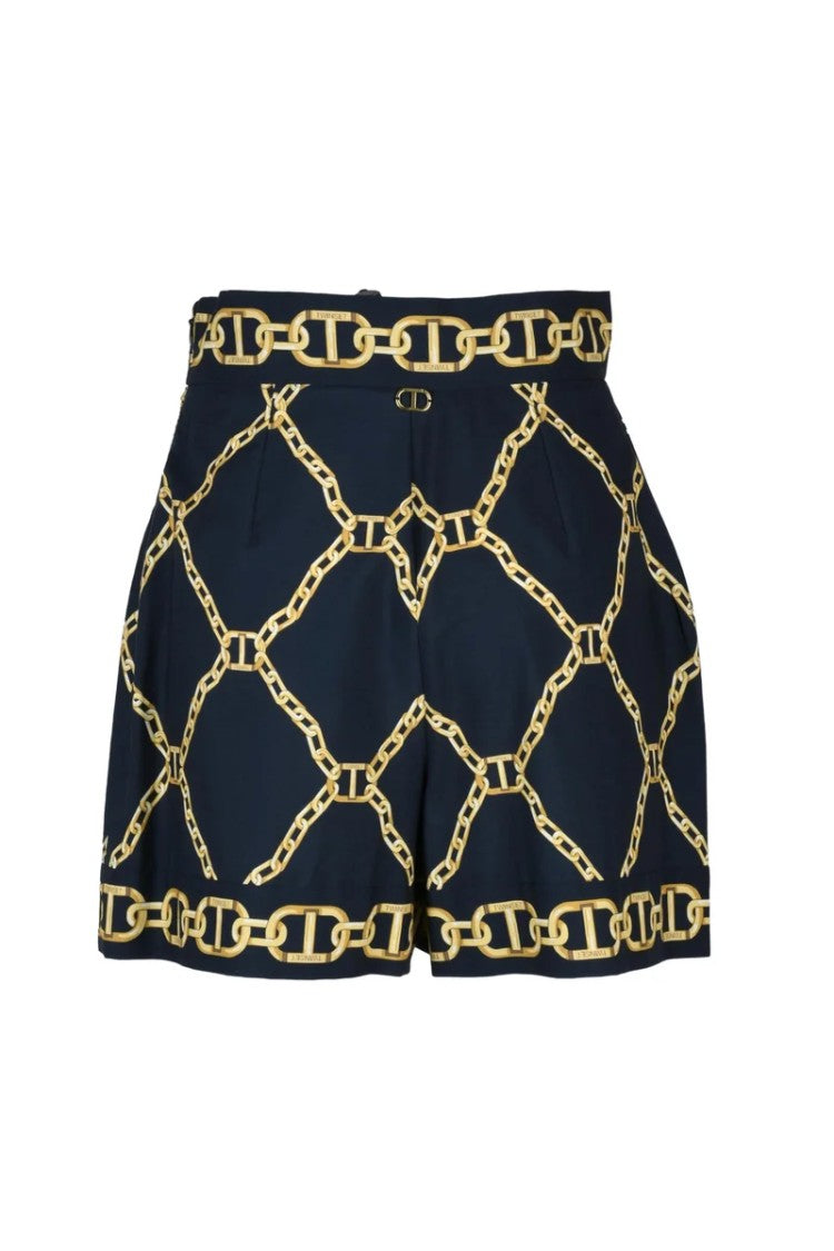 Twin-Set High Waist Shorts - Blue/Yellow