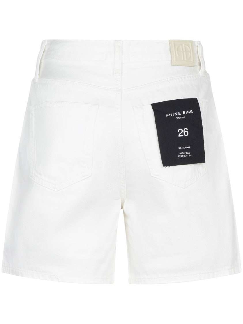 Anine Bing High-Rise Straight Fit Beige Cotton Shorts