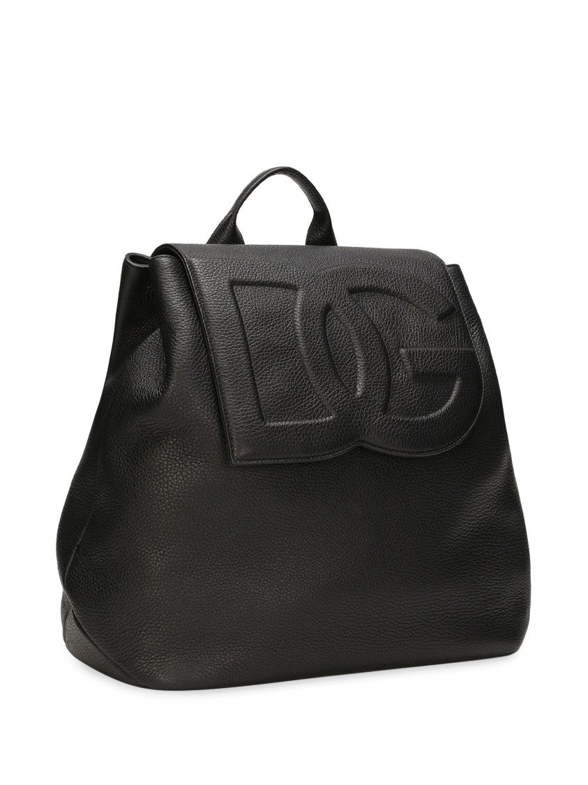 Dolce & Gabbana Black Deerskin 3D Embossed Logo Backpack