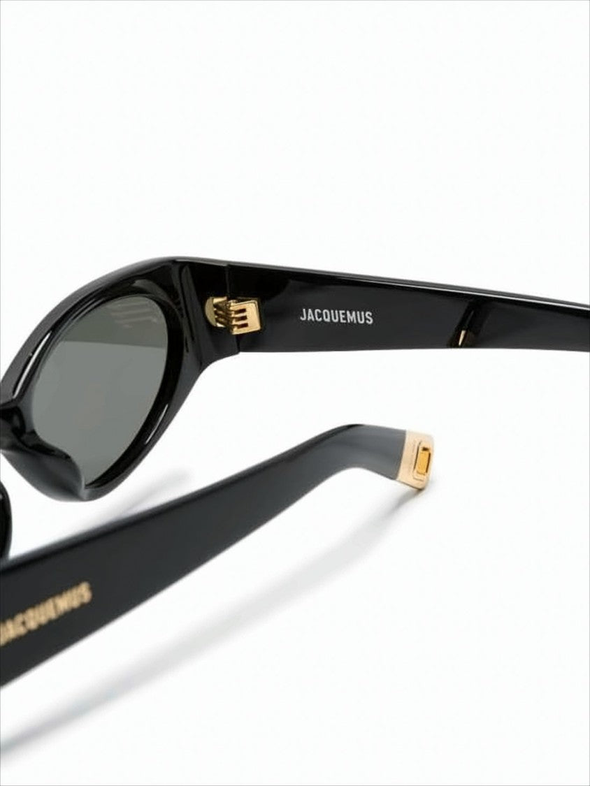 Jacquemus Narrow Oval Black Acetate Sunglasses With Gold Accents