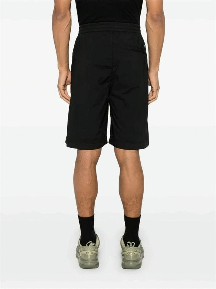 C.P. Company Mid-Thigh Length Black Shorts With Buttoned Waistband