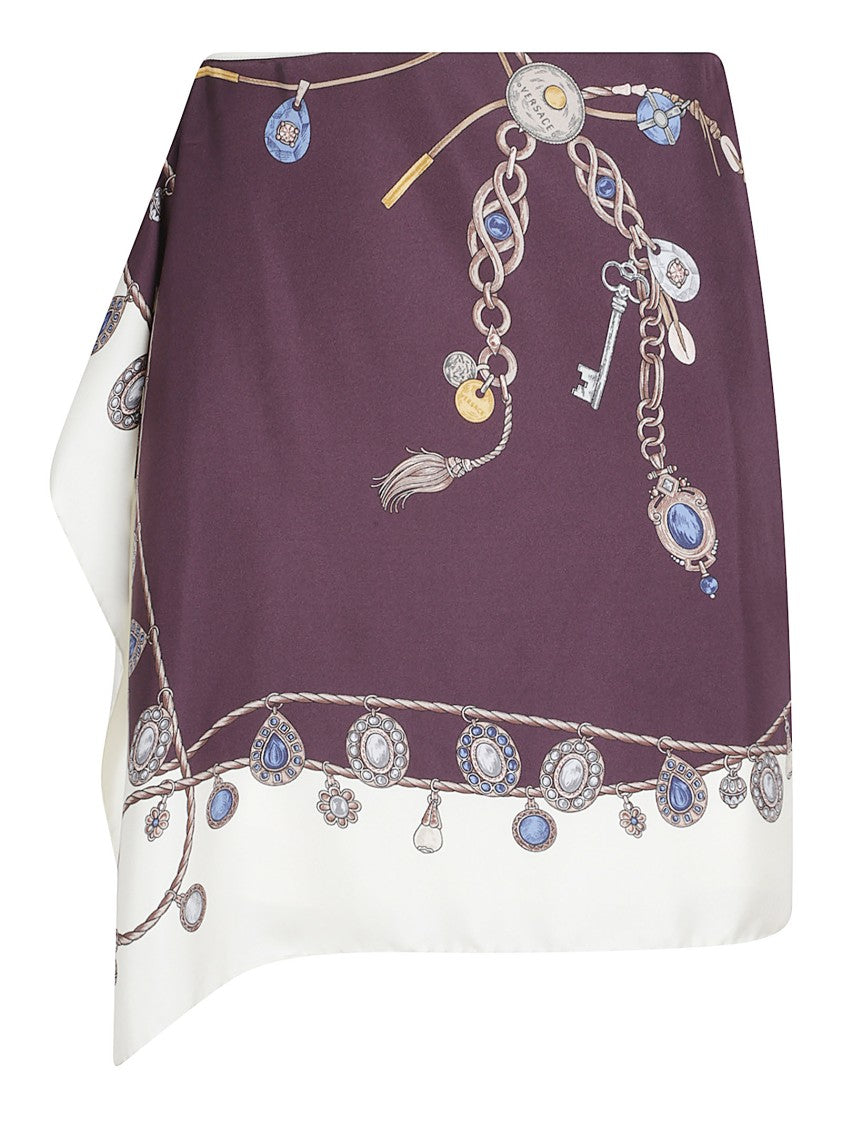 Versace Wrap Top With Dark Purple Graphic Print And Side Tie Closure