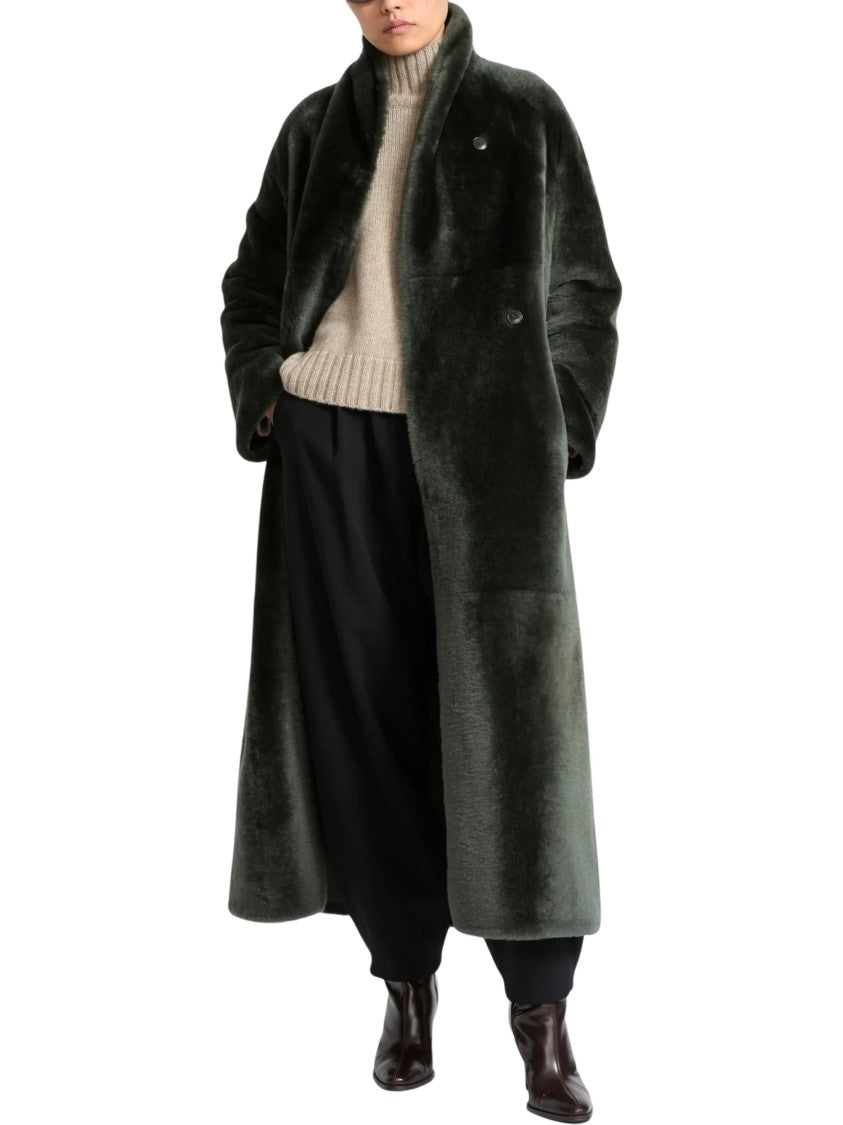 Yves Salomon Deep Green Belted Shearling Coat