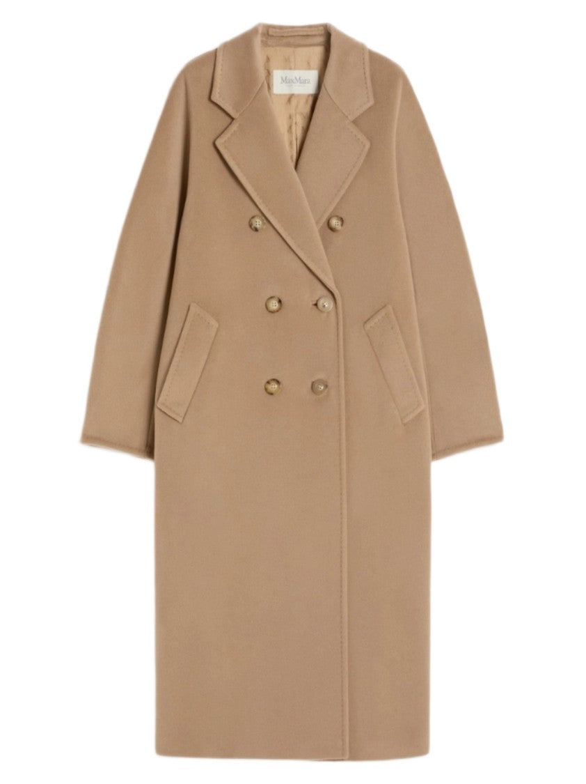 Max Mara Double-Breasted Camel Coat With Notched Lapel And Flap Pockets