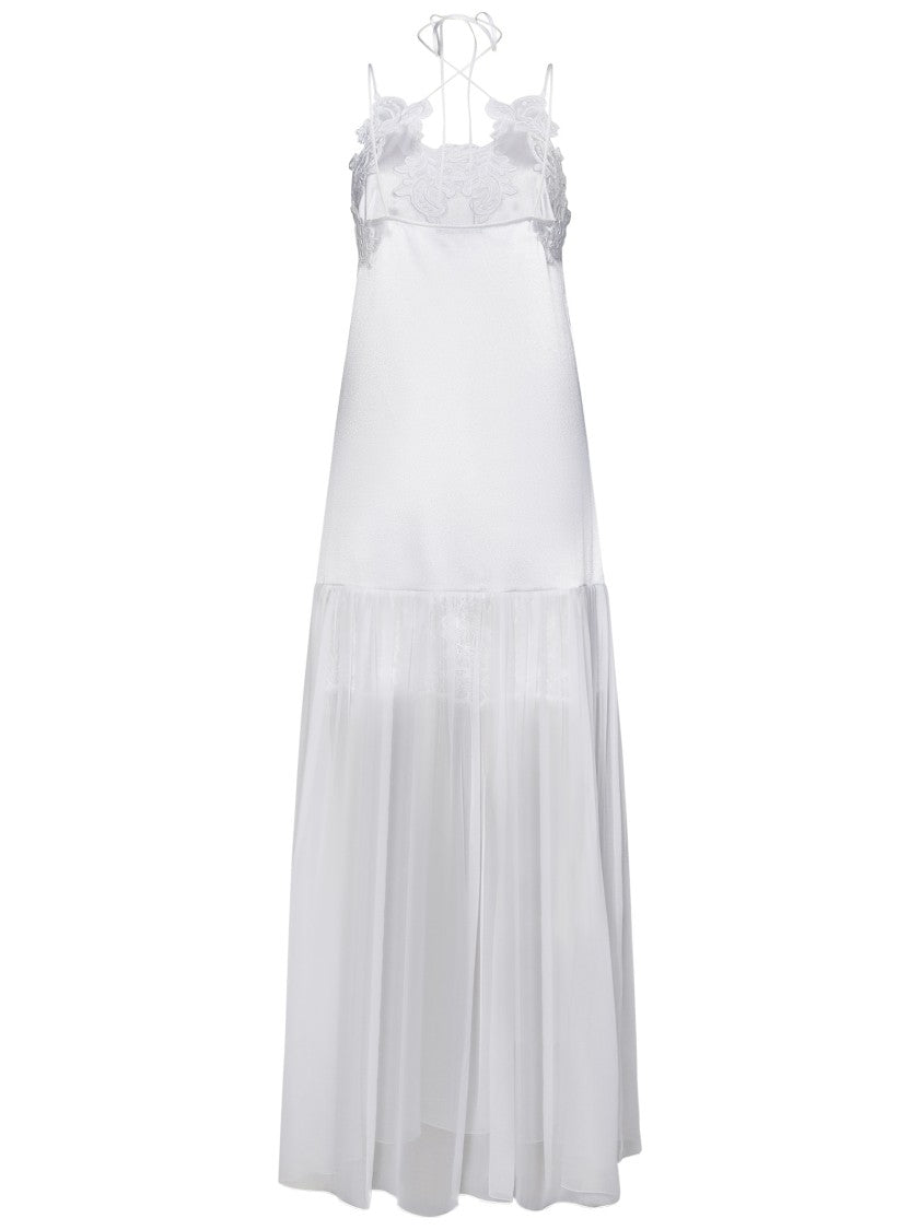 Alberta Ferretti Satin Dress With Lace Overlay