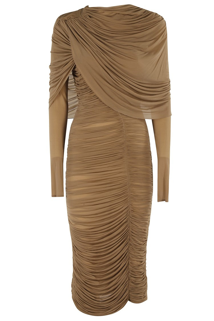 Magda Butrym Draped Beige Dress With High Neck