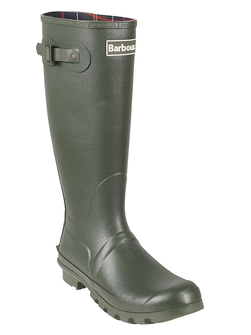Barbour Tall Rubber Boots With Adjustable Buckle And Tartan Lining