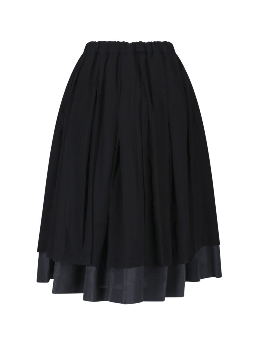 Comme Des Garçons Layered Black Midi Skirt With Elastic High Waist