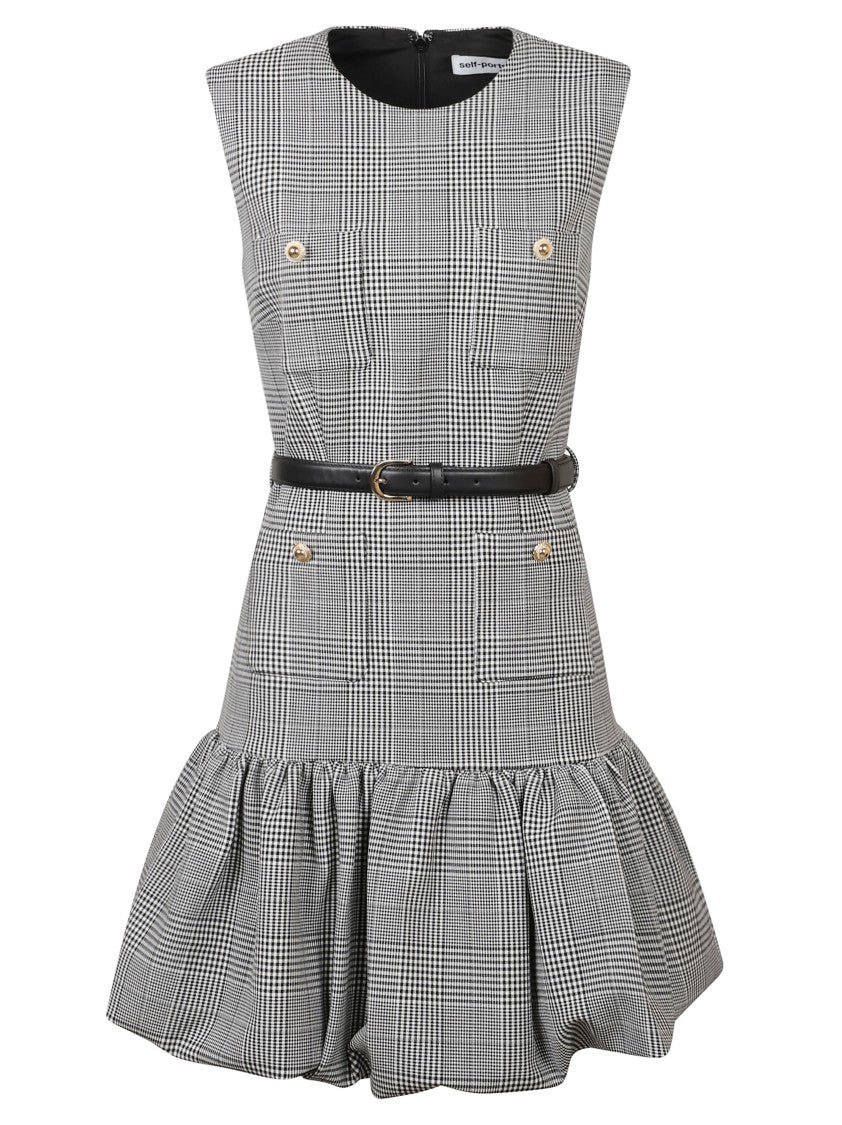 Self-Portrait Fitted Bodice Black Dress With Flared Skirt And Scalloped Hemline