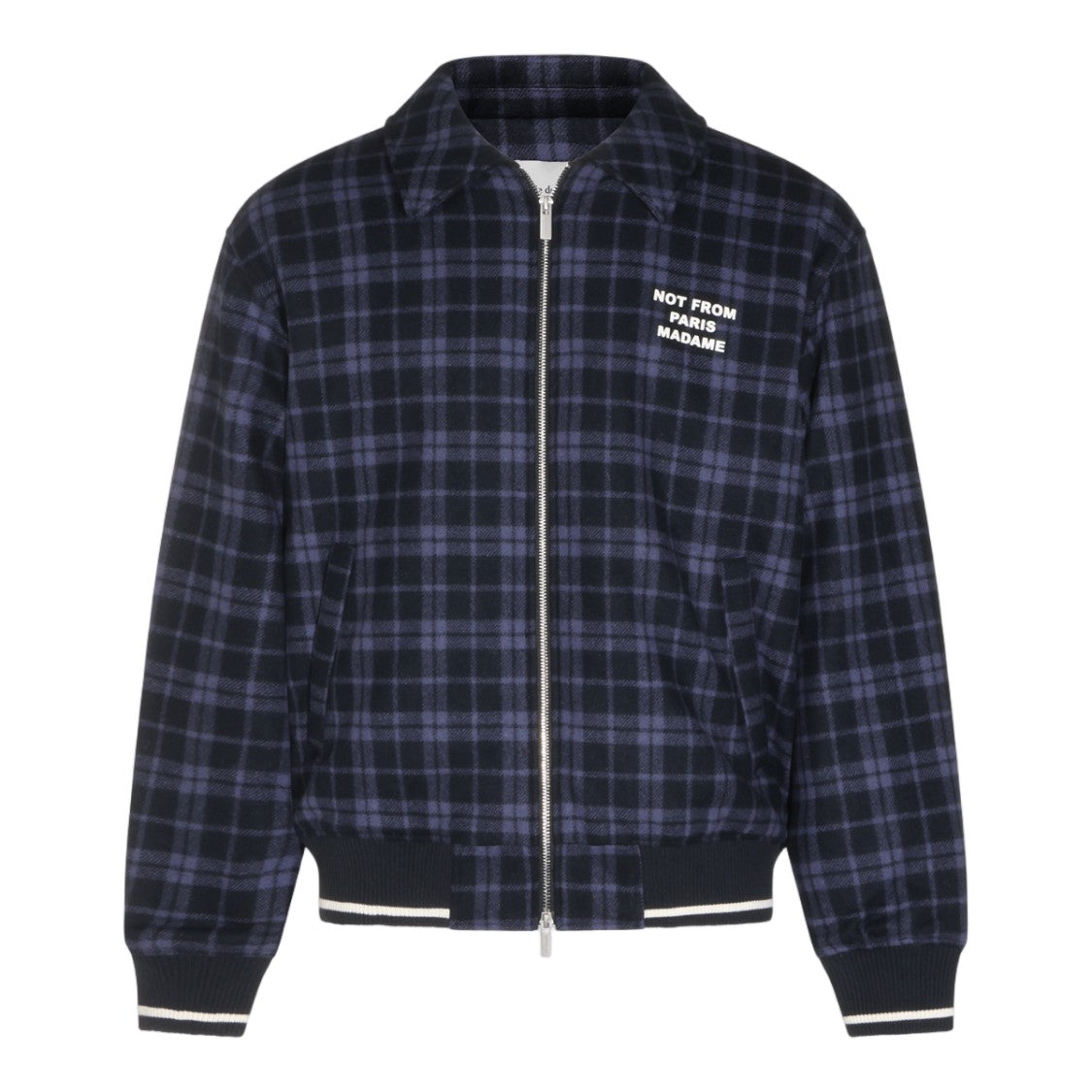 Drôle De Monsieur Checkered Zip-Up Coat With Contrasting Stripes