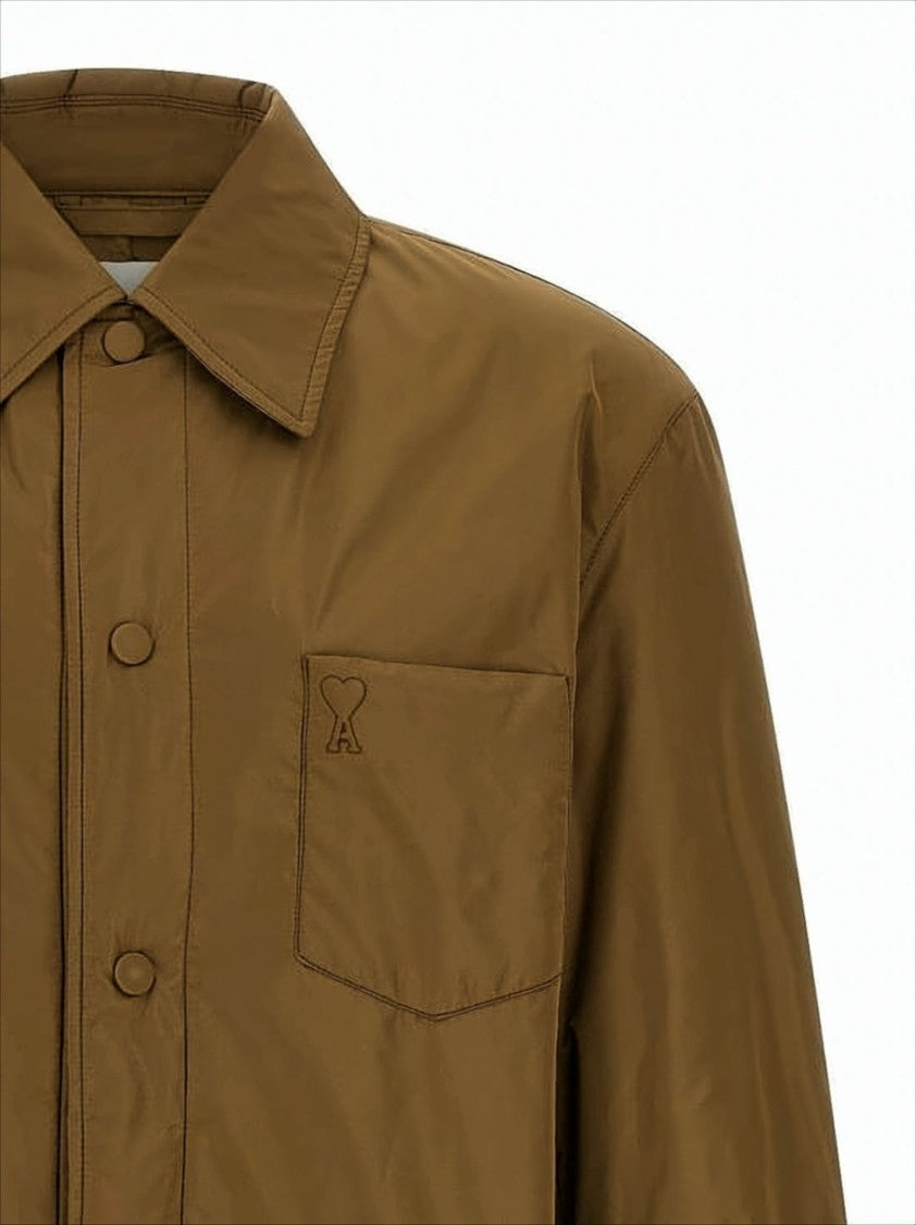 Ami Paris Matte-Finish Brown Casual Jacket With Boxy Silhouette