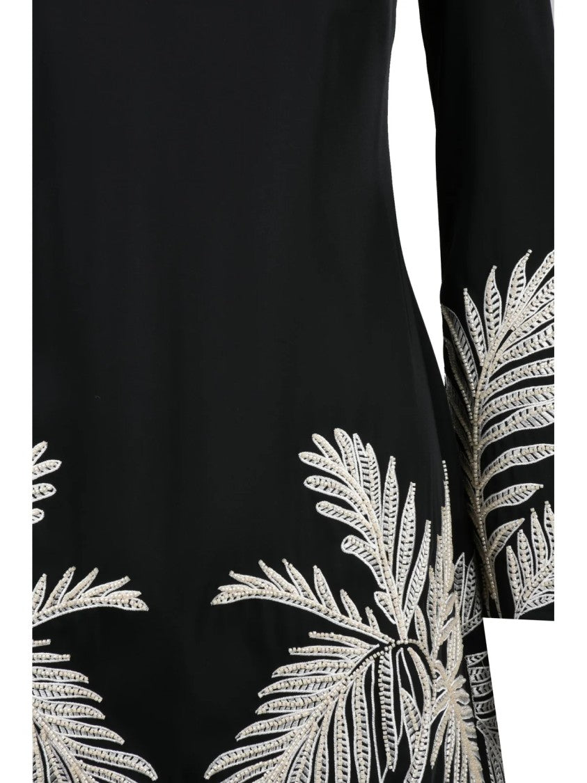 Guess Flared Mini Dress With Textured Leaf Embroidery