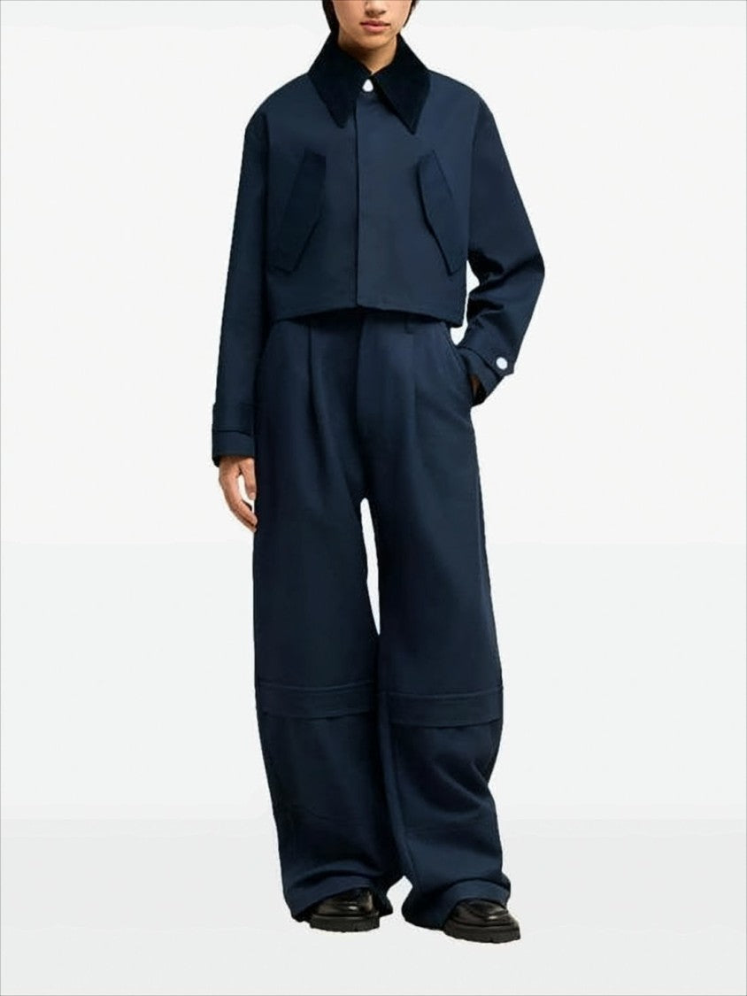 Ami Cropped Boxy Jacket With Contrasting Collar And Flap Pockets