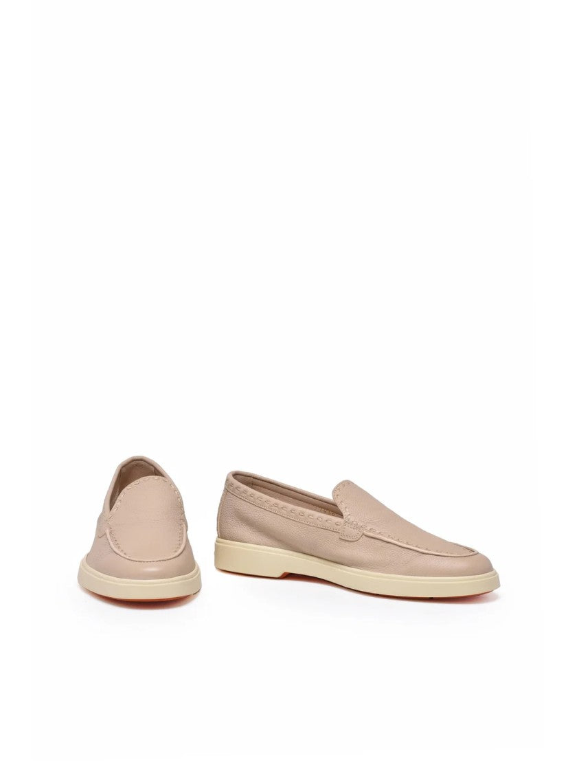 Santoni Cream Leather Hammered Loafers