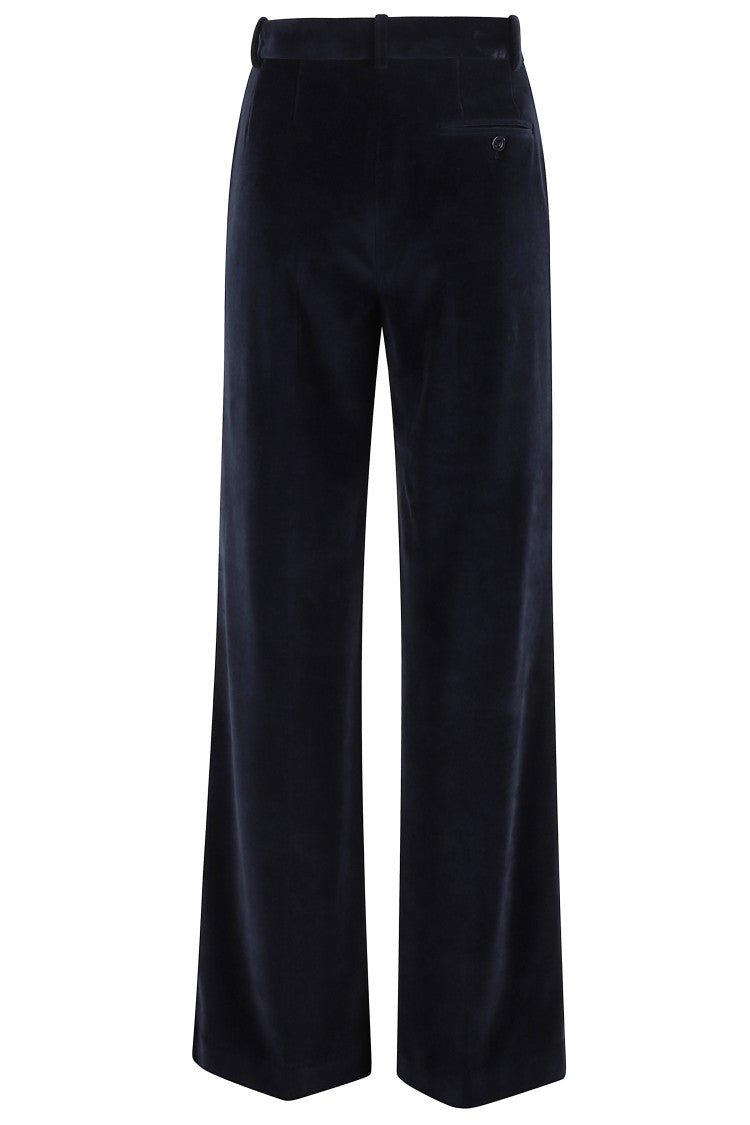 Circolo 1901 Navy Velvet Pants With Mid-Rise Waist