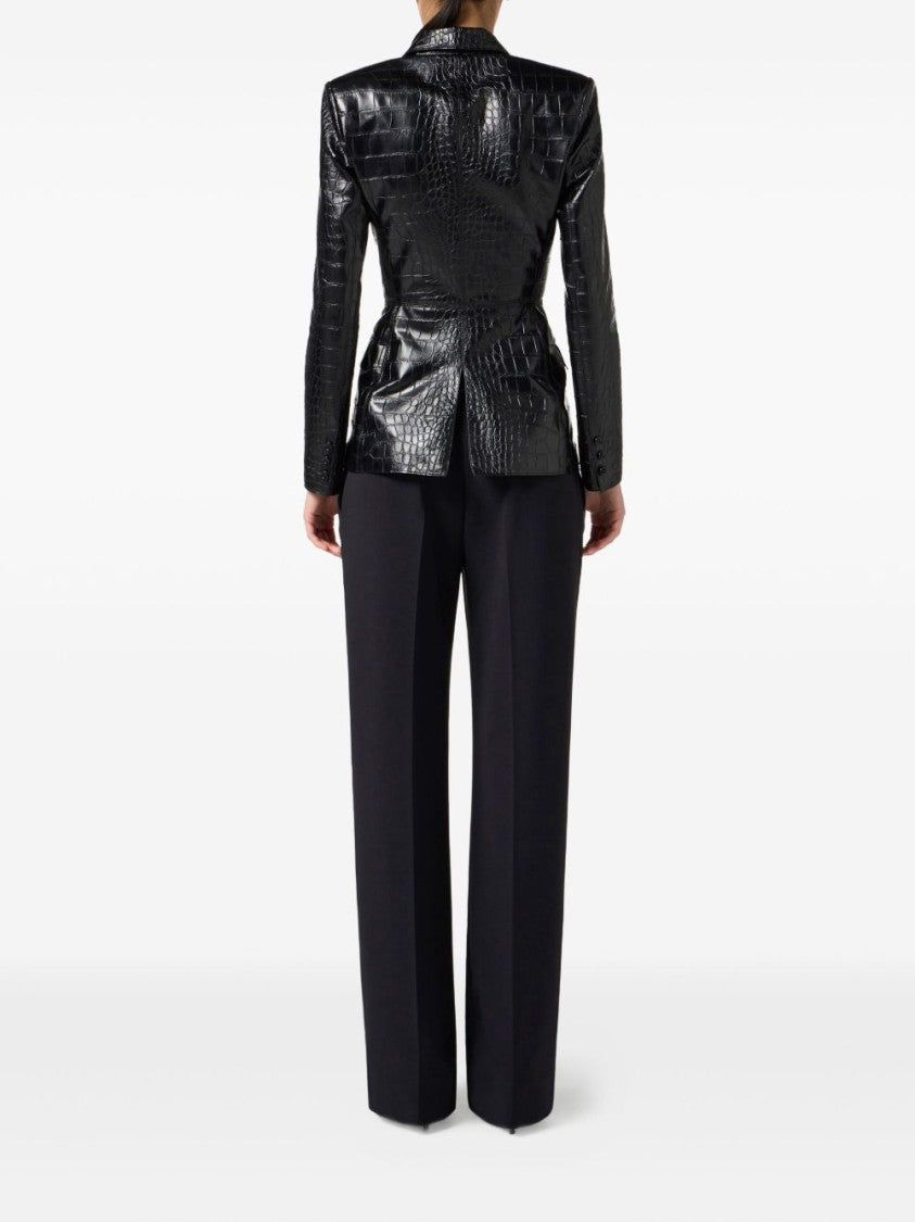 Elisabetta Franchi Crocodile-Embossed Blazer With Waist Belt