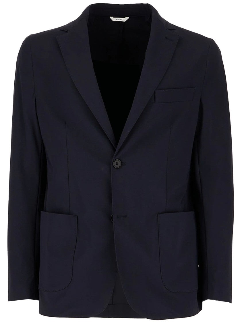 Cruna Tailored Blue Notch Lapel Two-Button Blazer