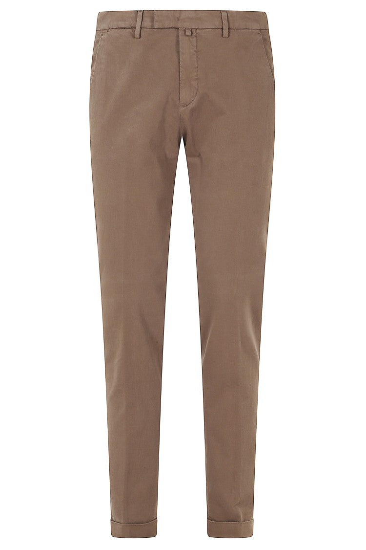 Briglia Cocoa Flat-Front Satin Cotton Straight-Leg Pants