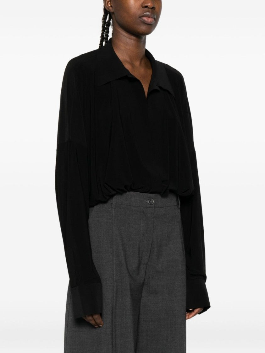 Norma Kamali Black Bodysuit With Deep V-Neckline