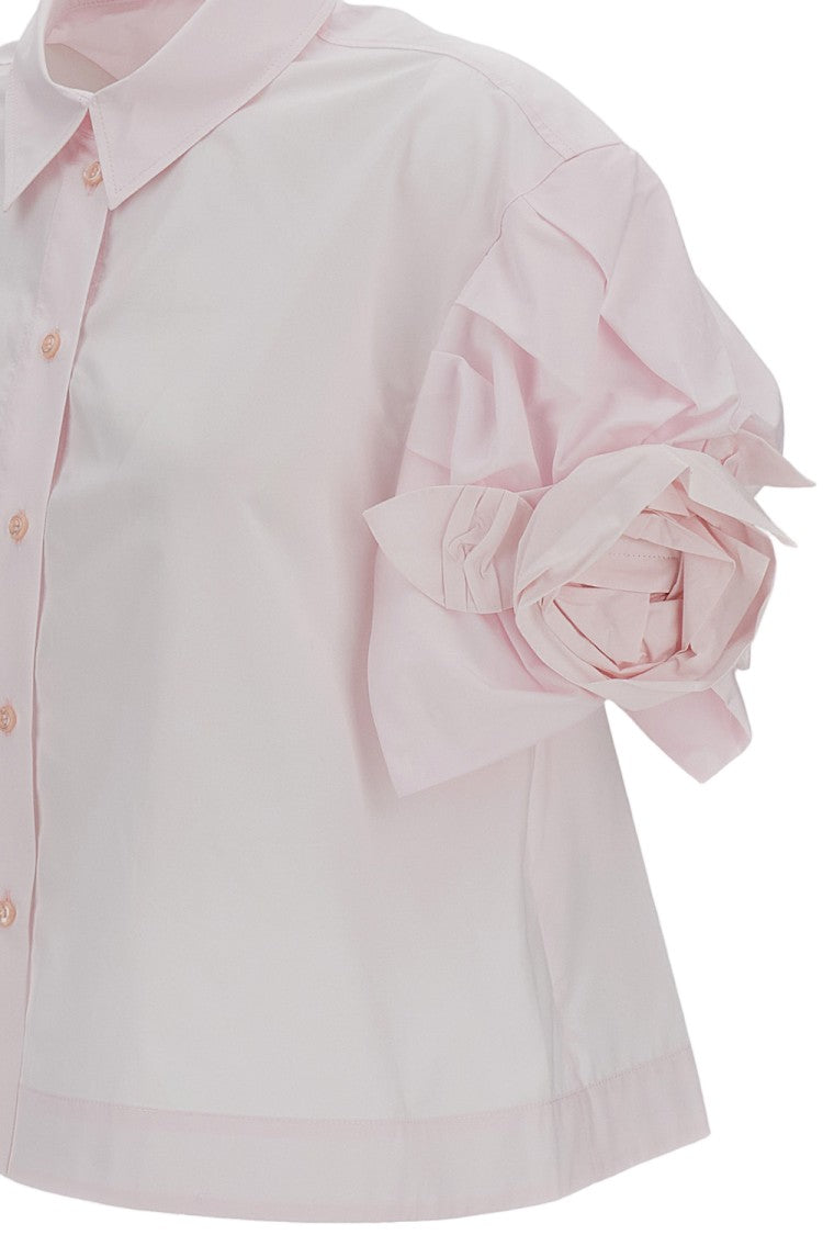Simone Rocha Pink Cropped Rose Puff Sleeve Cotton Shirt