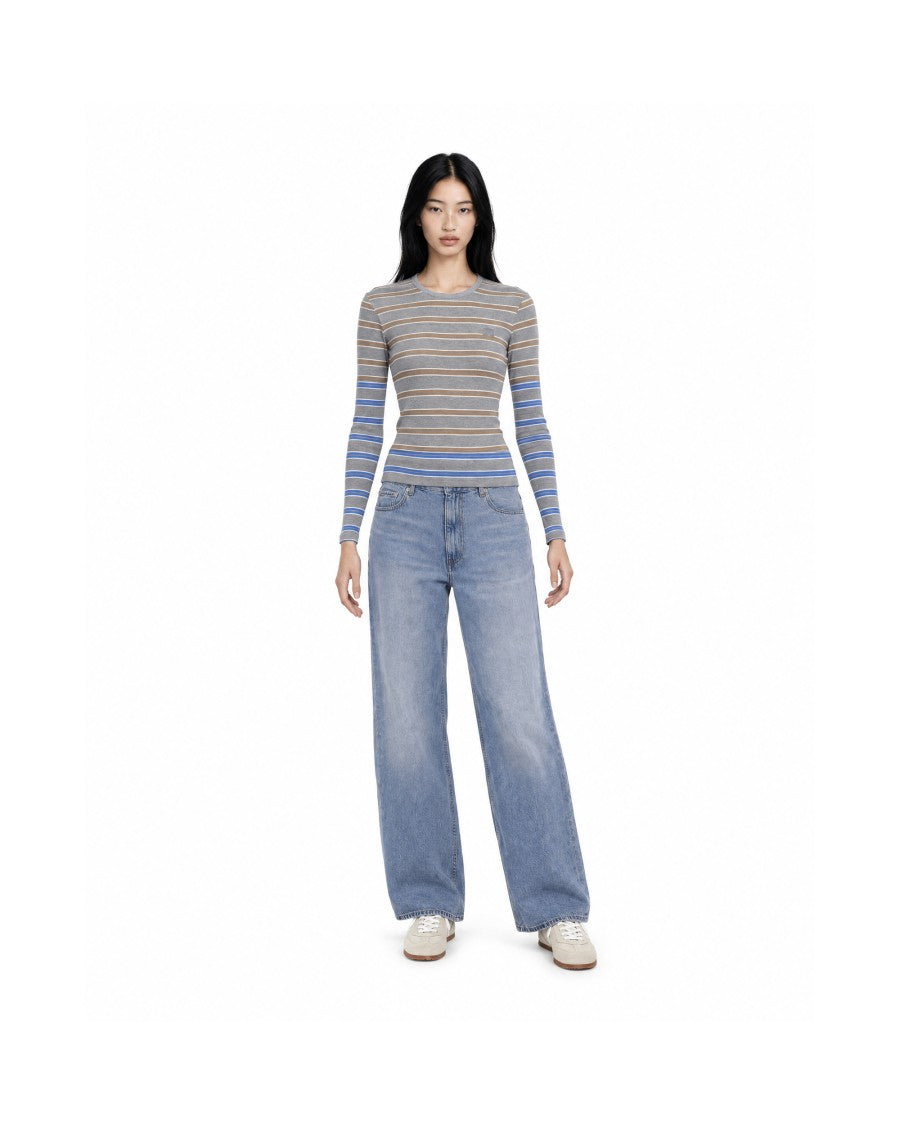 Ganni Blue Double-Striped Long-Sleeve Top