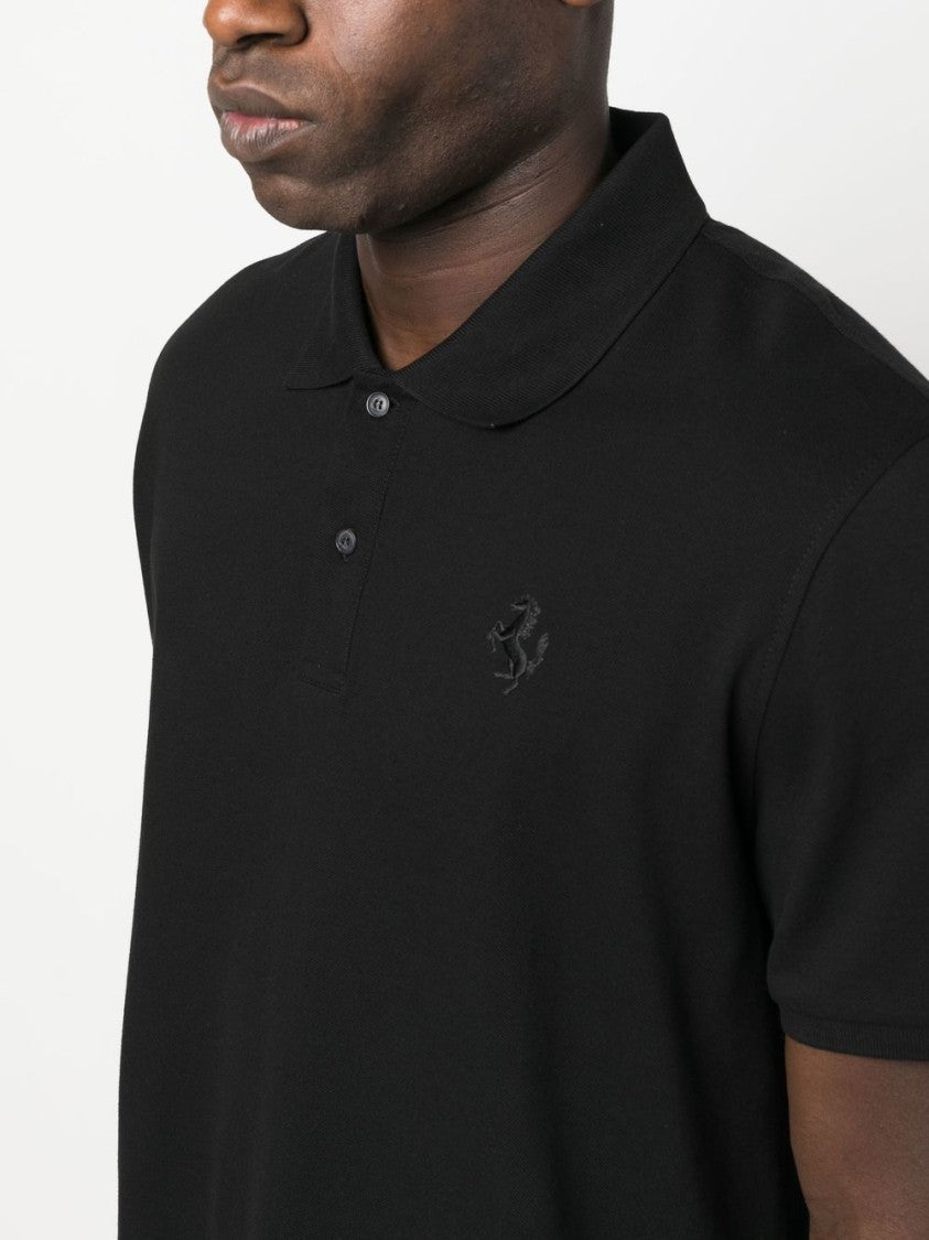 Ferrari Black Piqué Weave Polo Shirt With Embroidered Logo