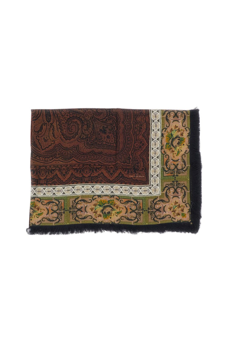 Pierre-Louis Mascia Multicolor Floral Print Fringed Silk Shawl