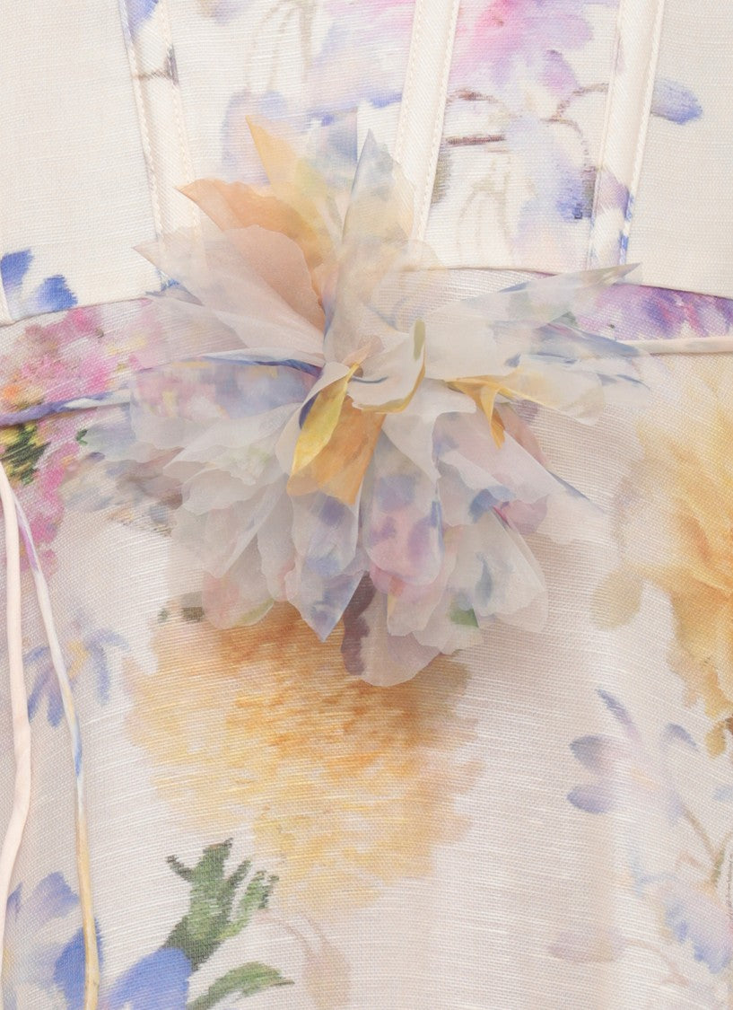 Zimmermann Heart-Neck Midi Dress With Volant Details And Floral Accents
