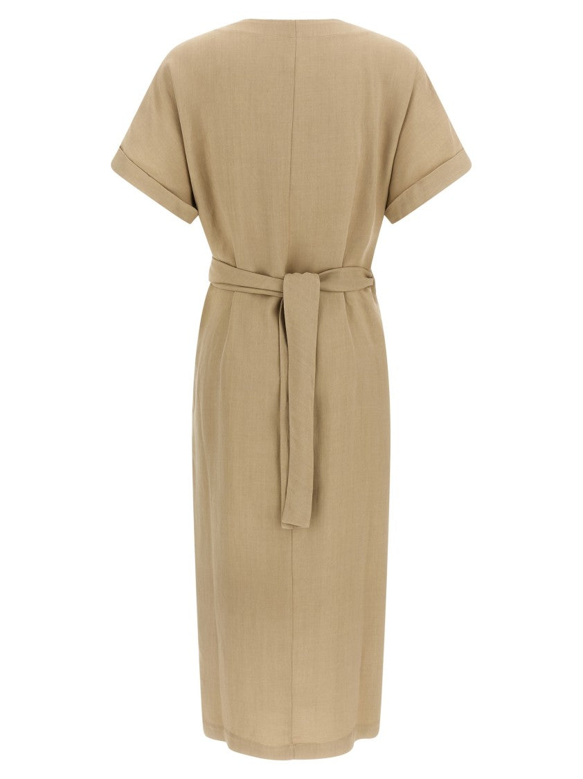 Brunello Cucinelli Viscose And Linen Wrap Midi Dress