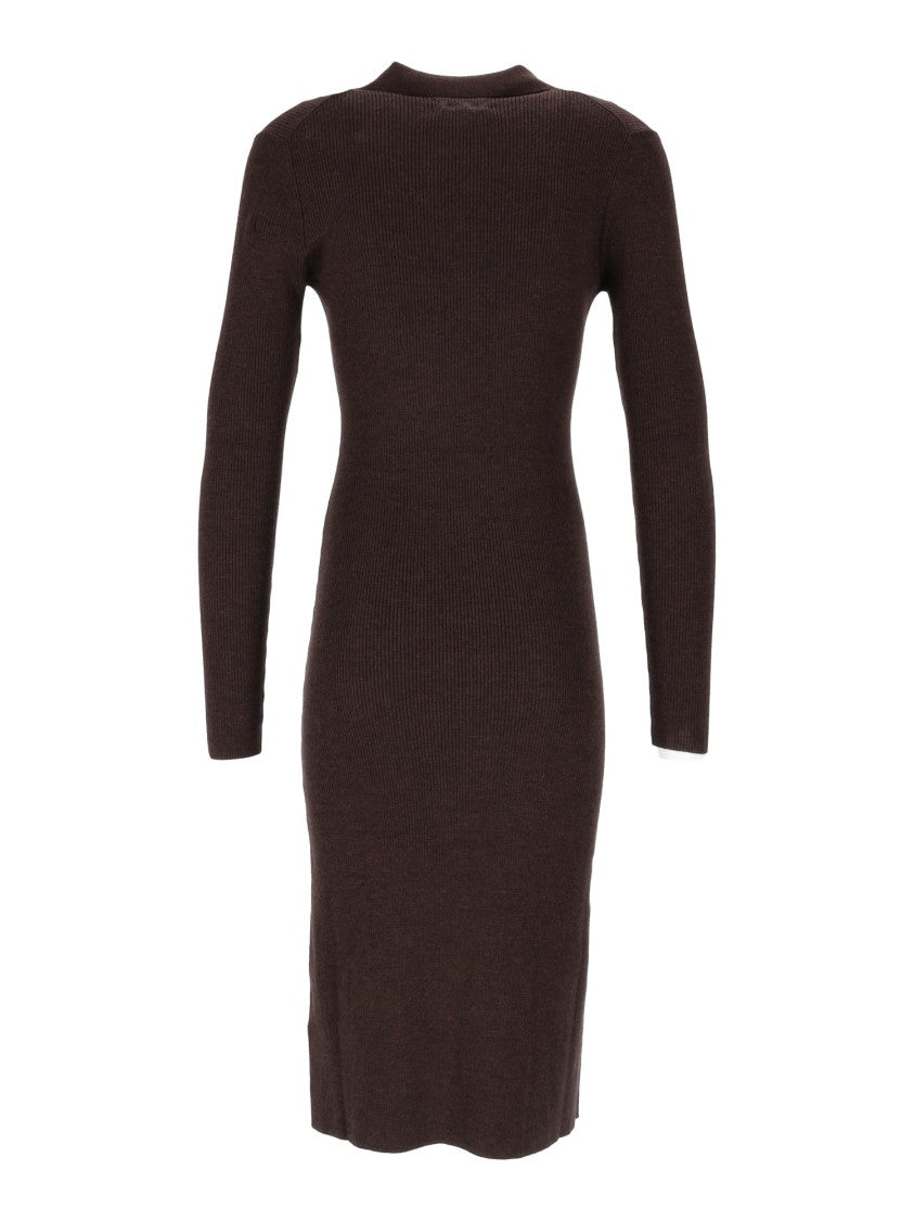Mc2 Saint Barth Brown Octavia Merino Ribbed Wool Long-Sleeved Polo Dress