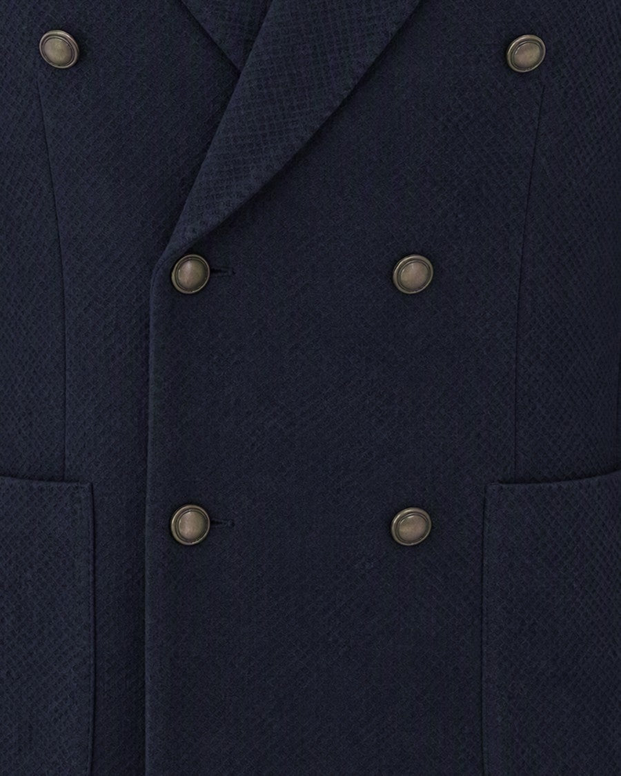 Breras Milano Navy Textured Double-Breasted Jacket