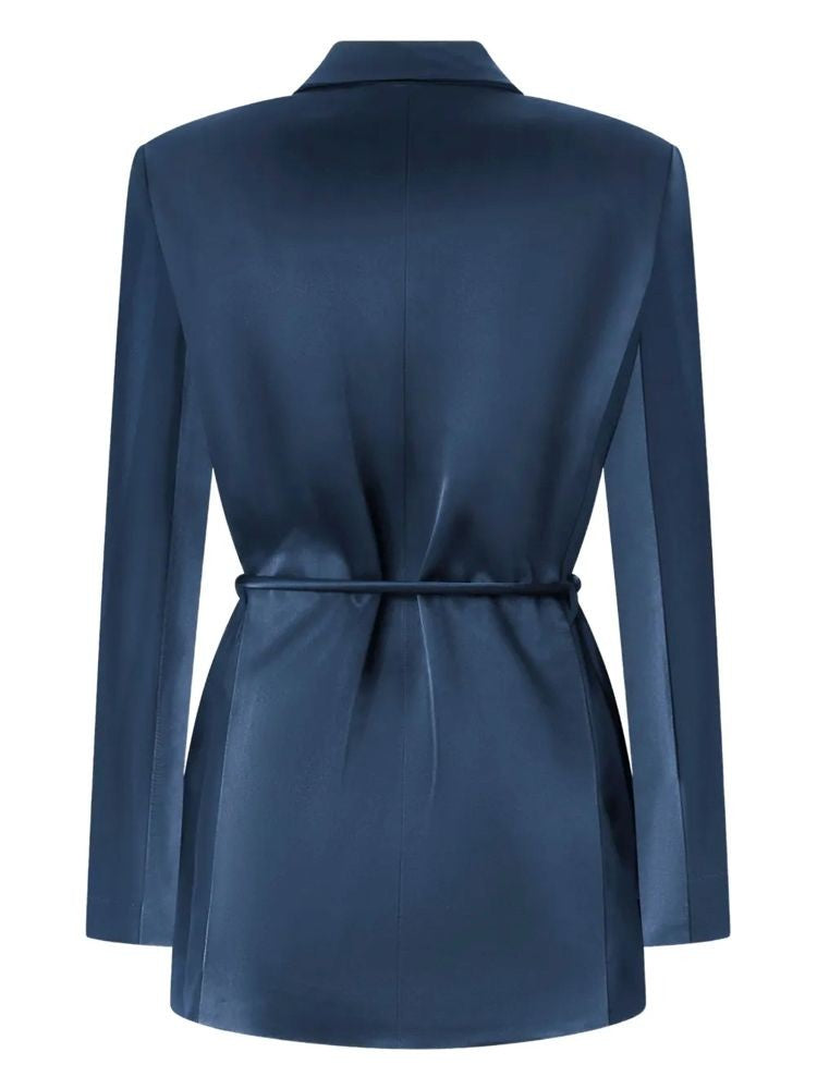 Pinko Tailored Blue Jacket With Cinched Waist And Metallic Accents