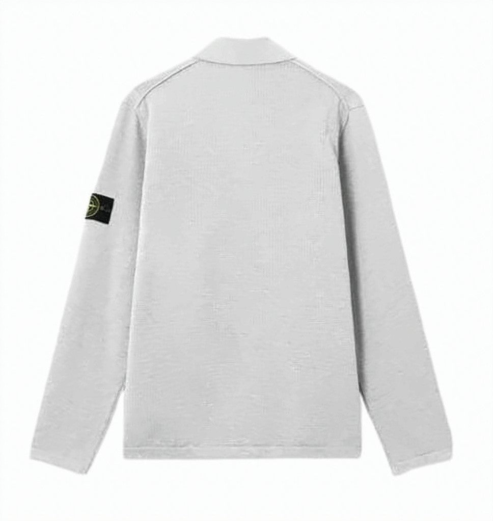 Stone Island Textured Knit Long-Sleeve Polo Shirt With Distinctive Logo