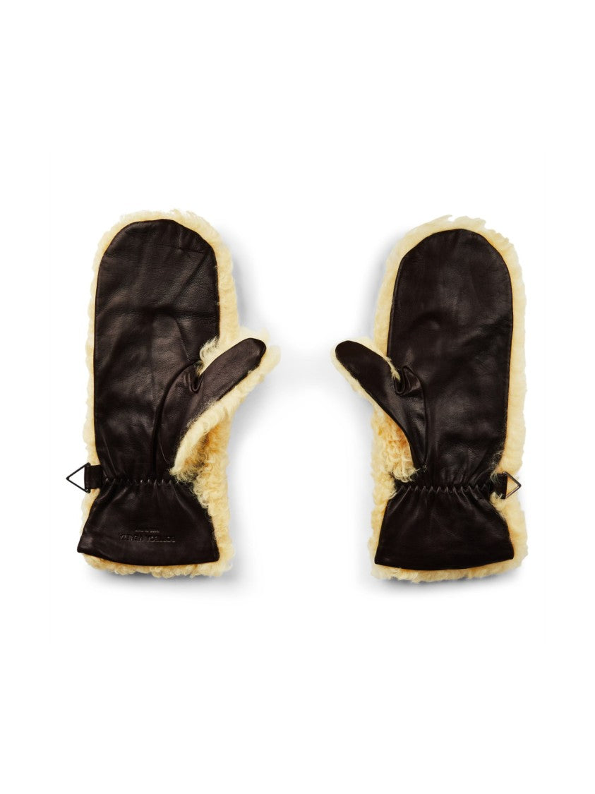 Bottega Veneta Teddy Shearling And Leather Logo Gloves