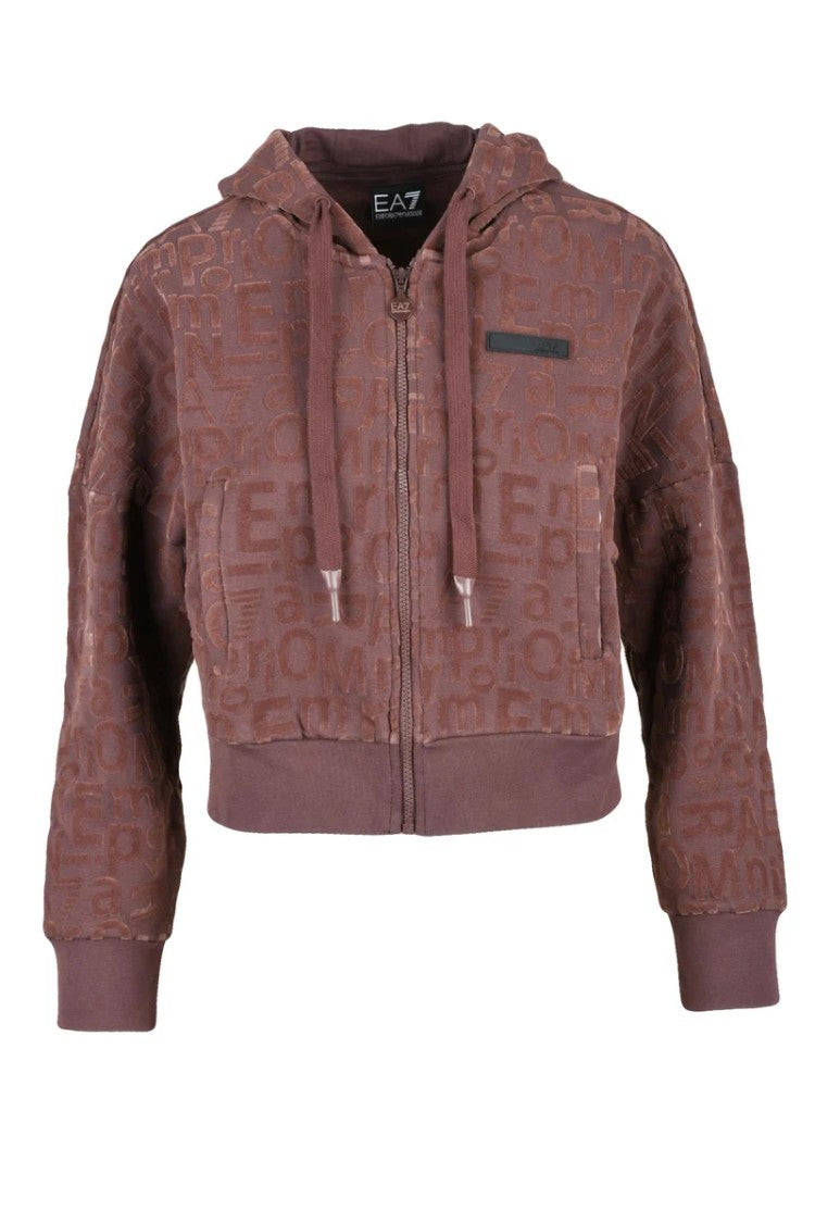 Ea7 Emporio Armani Red Cropped Velvet Hoodie