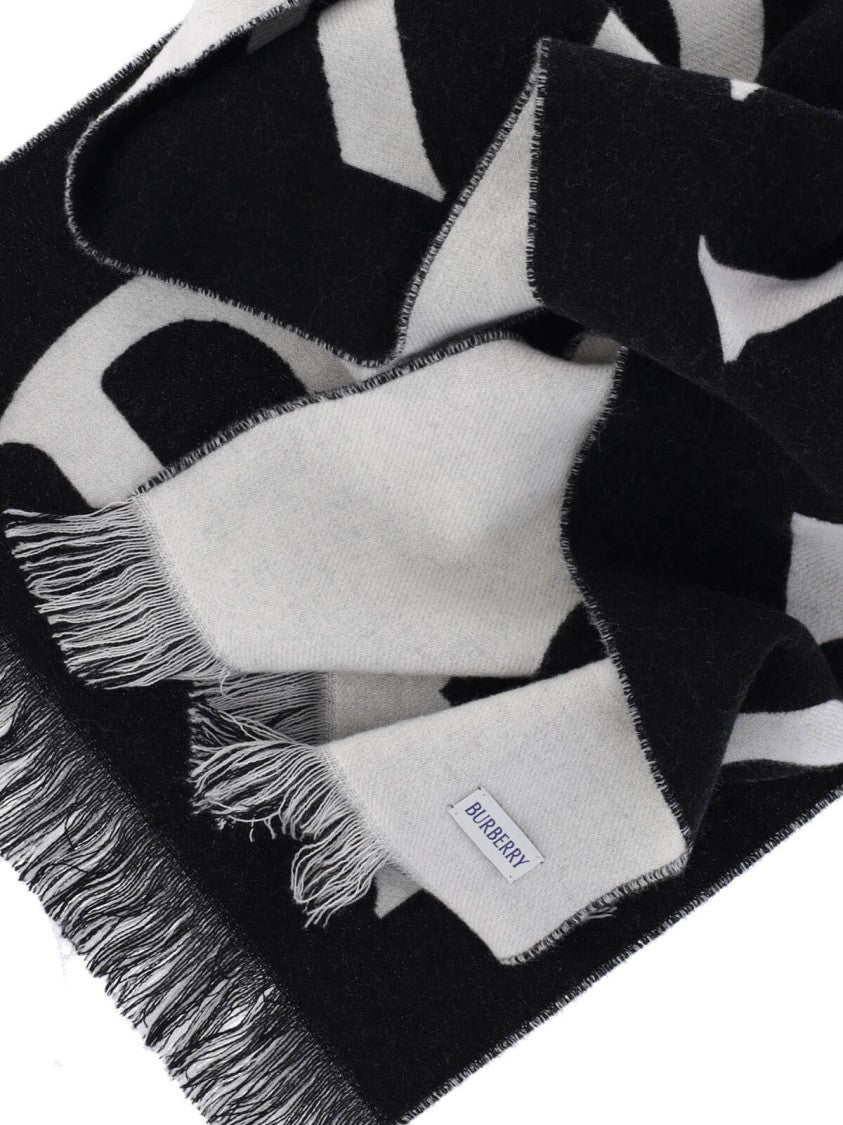 Burberry "B Shield" Reversible Scarf – Black/Cream