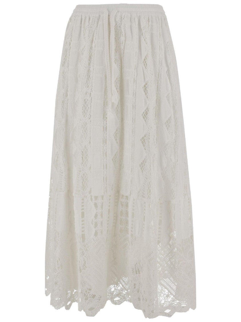 Pinko Long Sangallo Skirt With Pleated Design