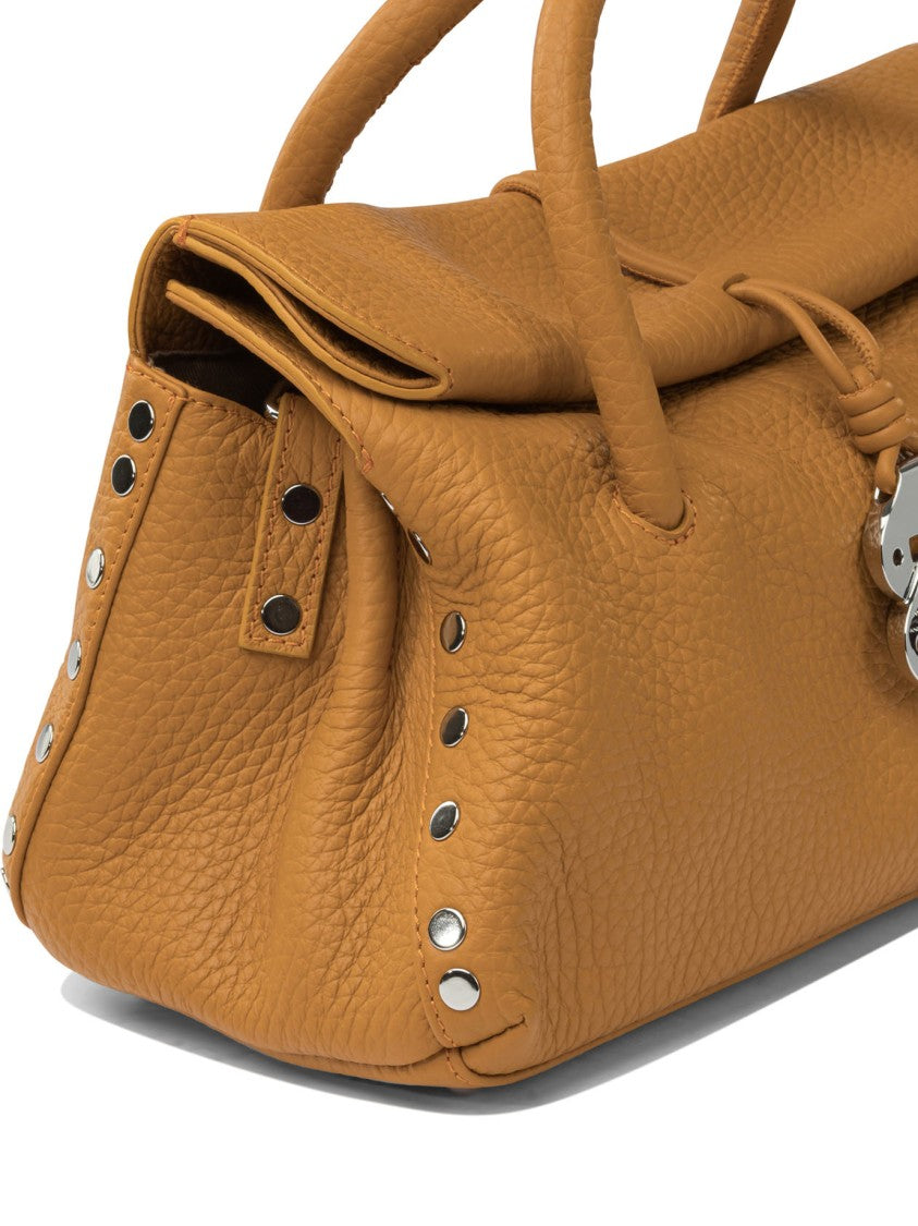 Zanellato Compact Brown Grained Leather Dotta Handbag
